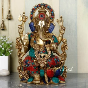 Large Lotus Sitting Ganesh Brass Idol GTS162